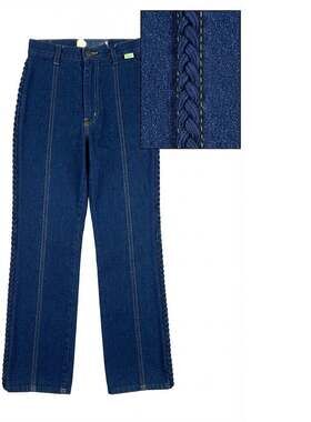 Vtg 70s Turtle Bax Braided Straight Jeans High Waist 11/12 Contrast Stitch Trim